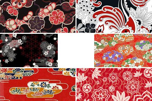 日本和服纹样红黑的图片